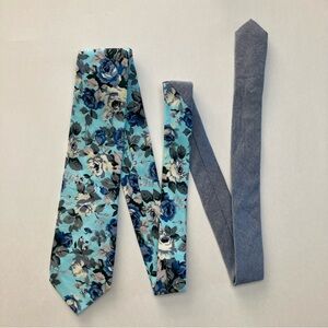 100% Cotton Skinny Two-Blue Floral Stafford Men’s Tie
